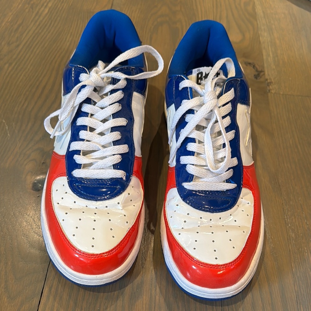 Bape Tricolor Sneakers in Red, White, and Blue